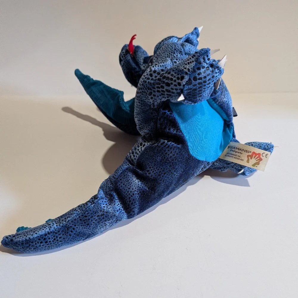 Folkmanis Blue Three Headed Dragon Plush Hand Puppet Wings - Picture 9 of 12